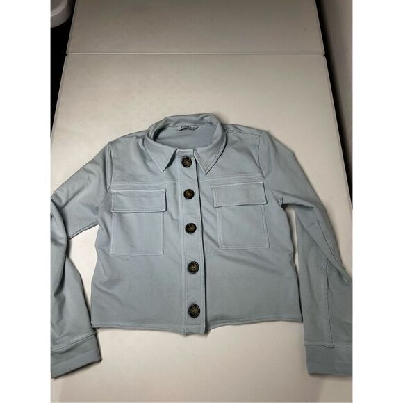Zenara ZF048 Triana Knit Pima Cotton Jacket Size XS Light Blue Bell Made in Peru - Picture 7 of 11